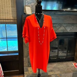 Zara Woman US Size L Red Orange Flutter Sleeve Dress